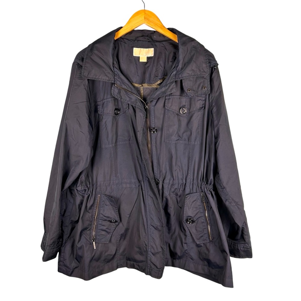 Michael Michael Kors Women's Size 2X Navy Blue Long Line Rain Jacket